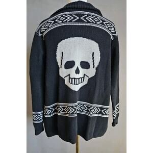 ModCloth Skull Oversized Cardigan Sweater XXS Black White Open Front Halloween